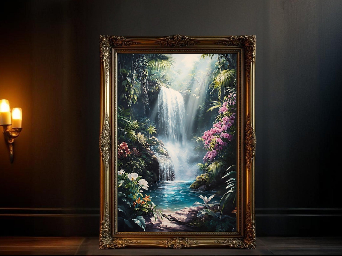 Waterfall Nature Landscape Poster, Tropical Forest