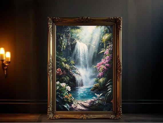 Waterfall Nature Landscape Poster, Tropical Forest