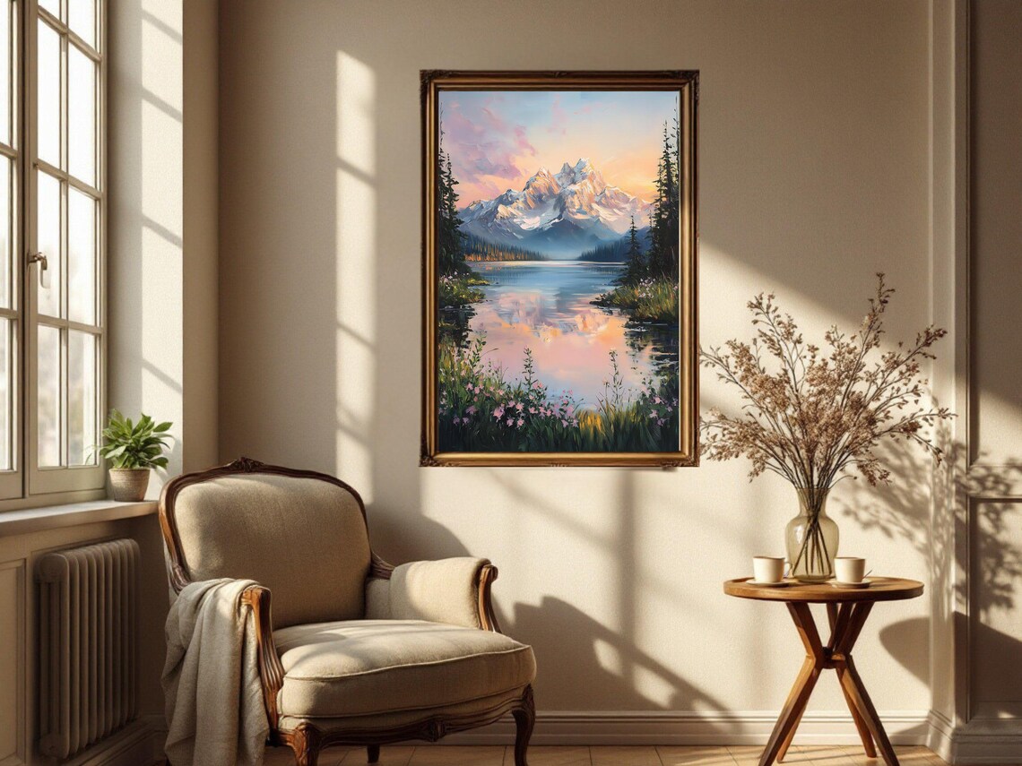 Mountainous Landscape Art Print, Serene Lake View - Image 3