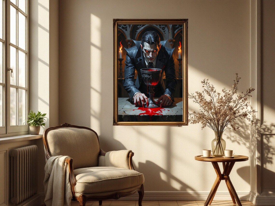Gothic Vampire Drinking Blood, Dark Fantasy Art Print - Image 2