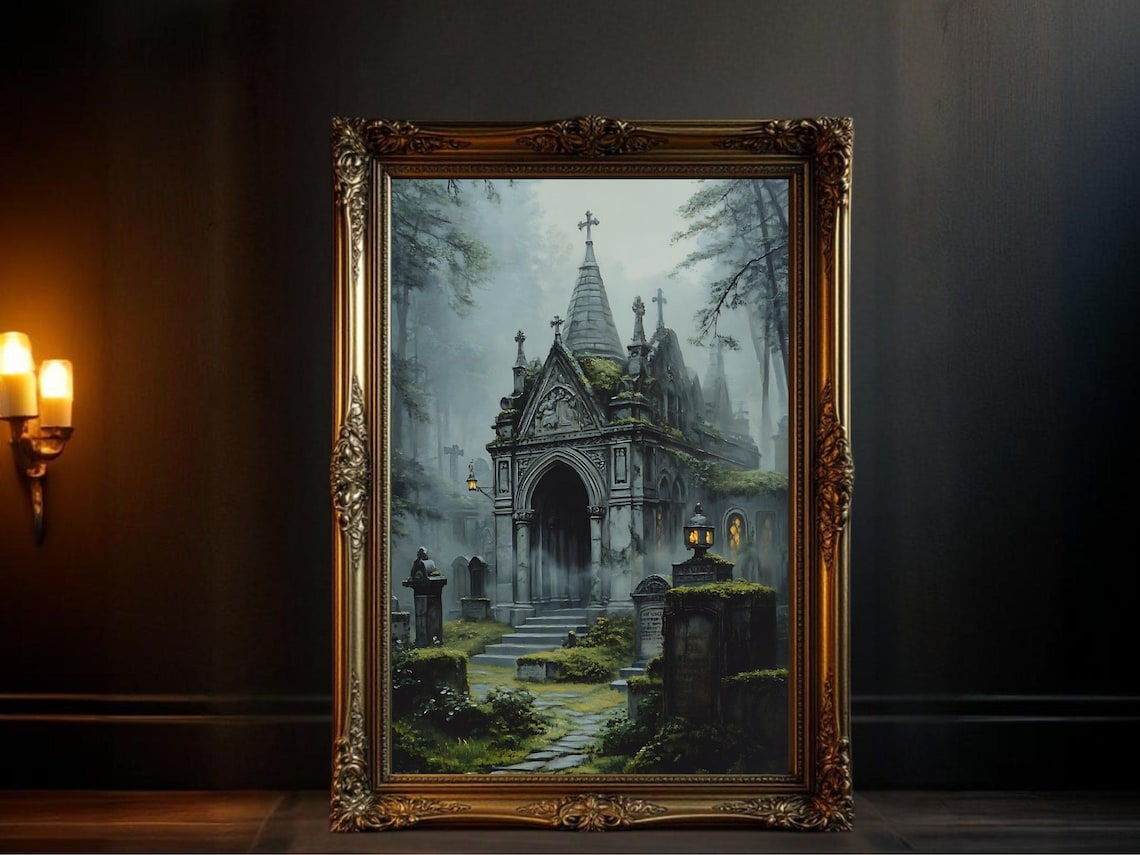 Gothic Haunted Cemetery, Spooky Graveyard Art