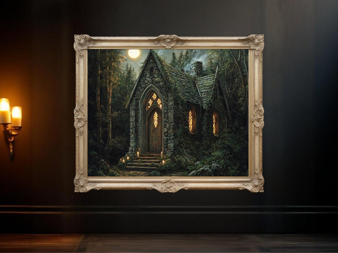 Enchanted Forest Cottage, Gothic Fantasy Art Print