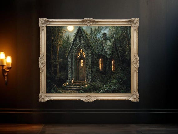 Enchanted Forest Cottage, Gothic Fantasy Art Print