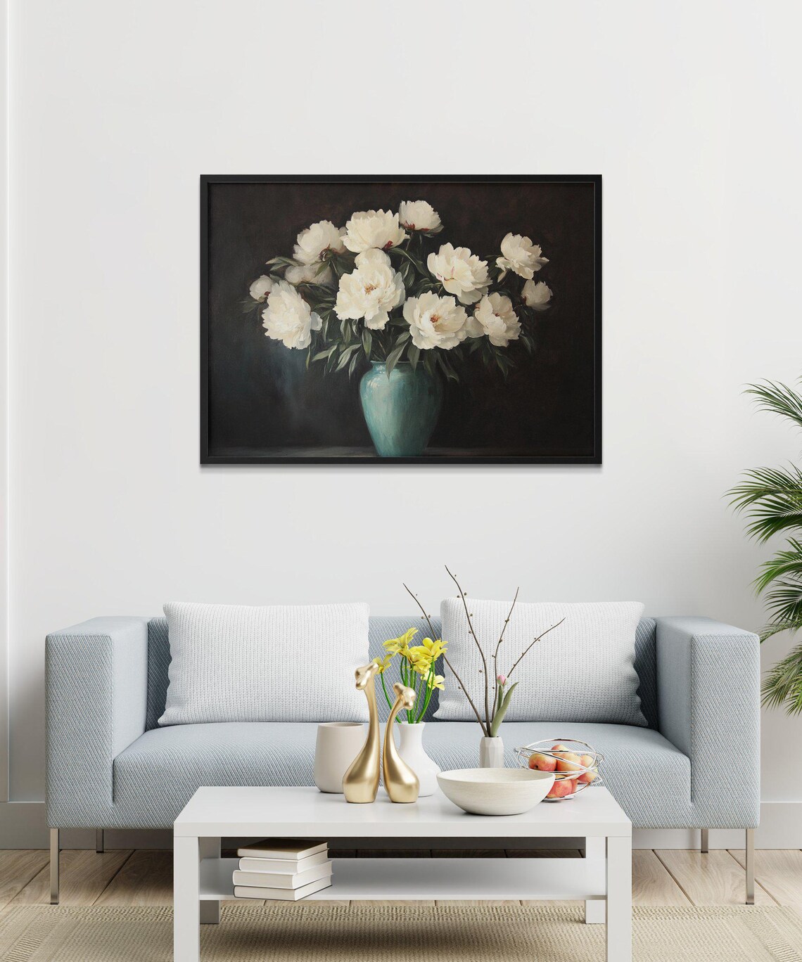 White Peonies Painting, Modern Botanical Art Print - Image 3
