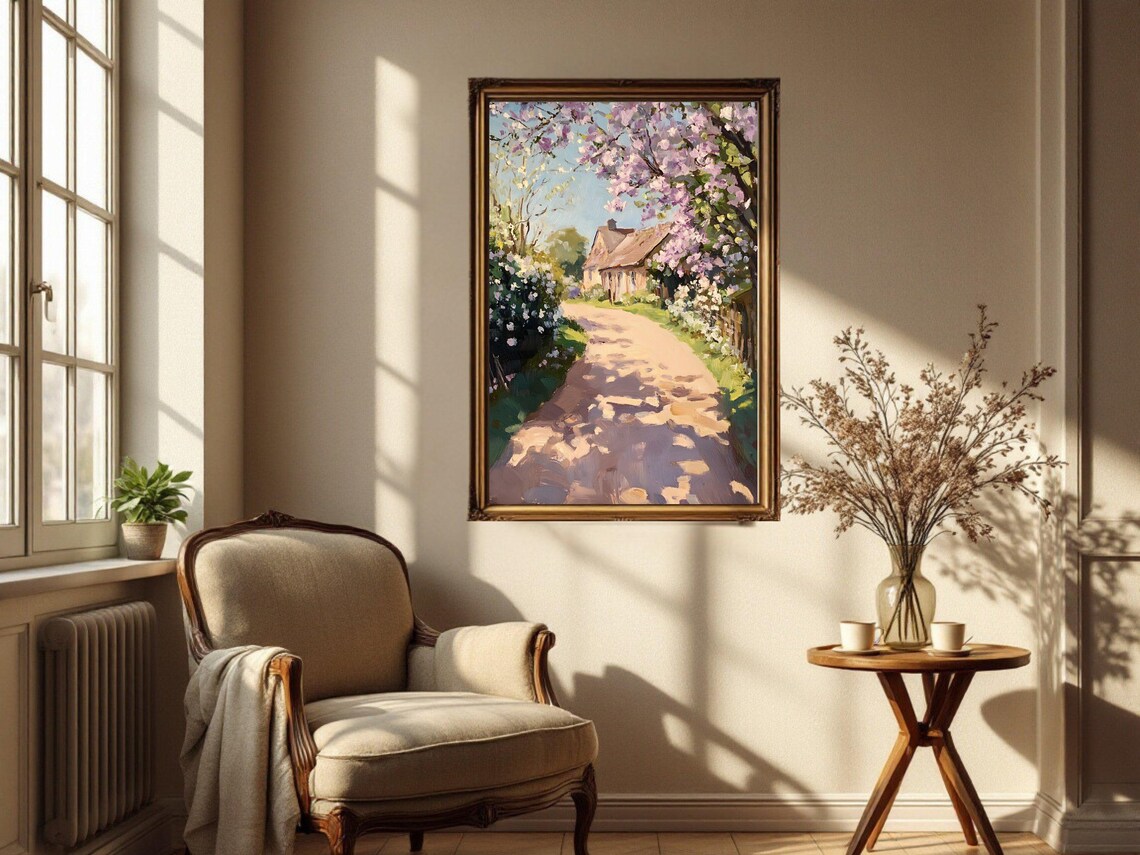 Vintage Spring Cottage Landscape, Rustic Country House - Image 3