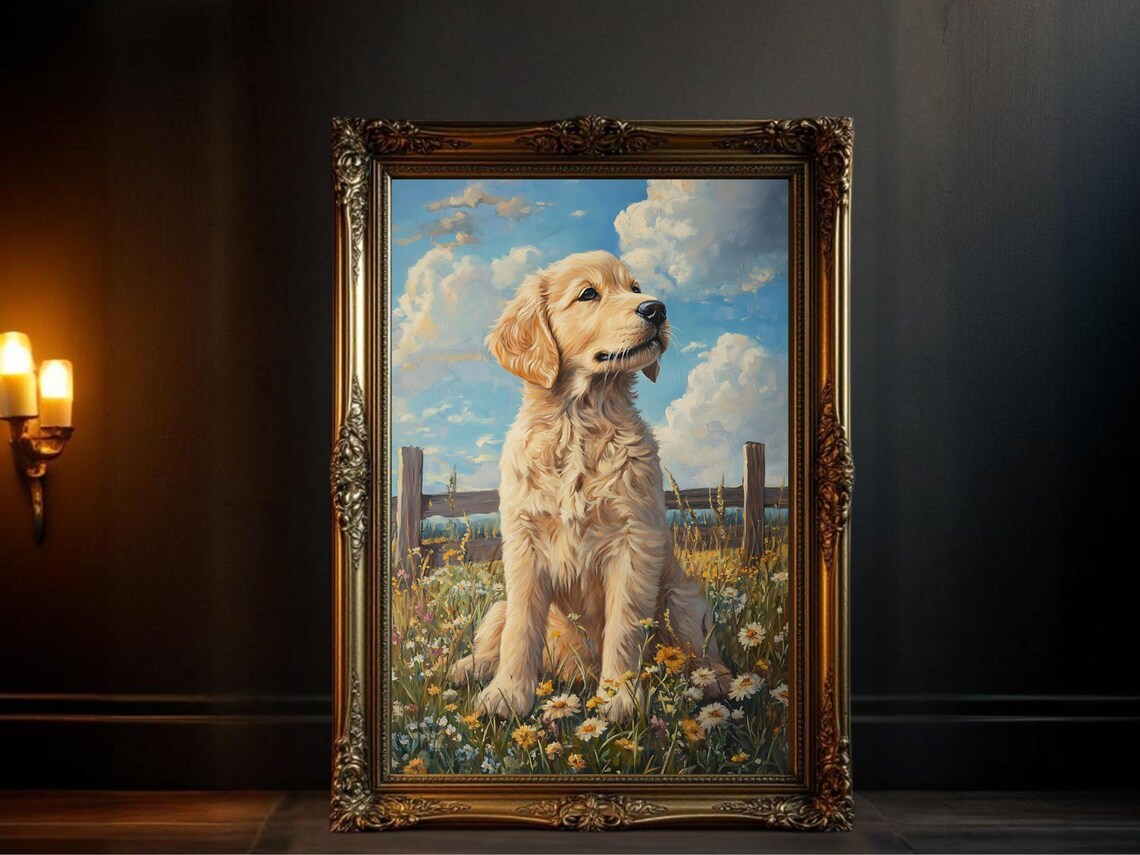 Golden Retriever Puppy Art Print, Cute Pet Decor