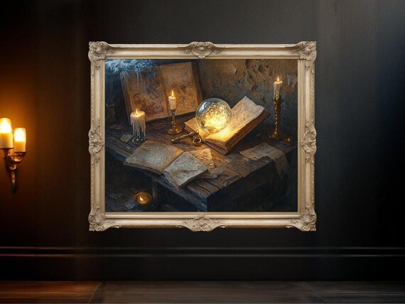 Magical Bookshelf, Fantasy Wizard Decor Art Print
