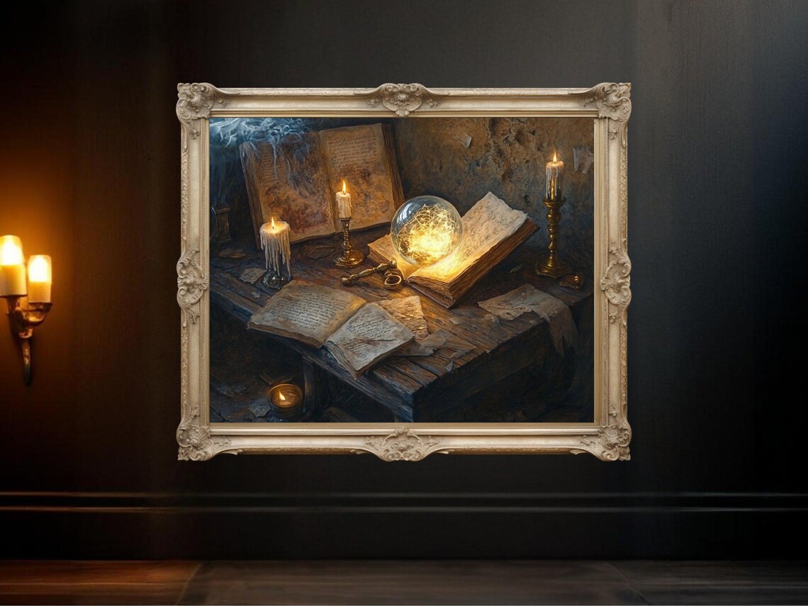 Magical Bookshelf, Fantasy Wizard Decor Art Print