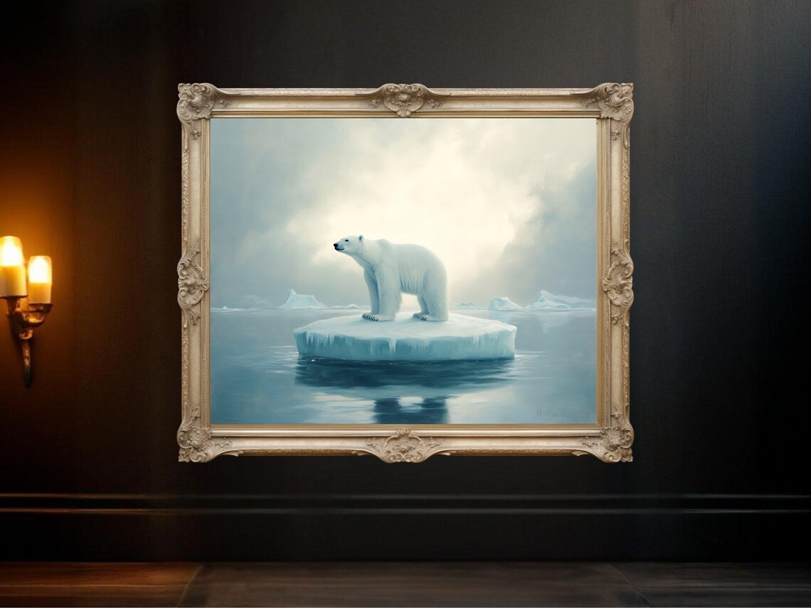 Polar Bear On Iceberg, Arctic Wildlife Art Print