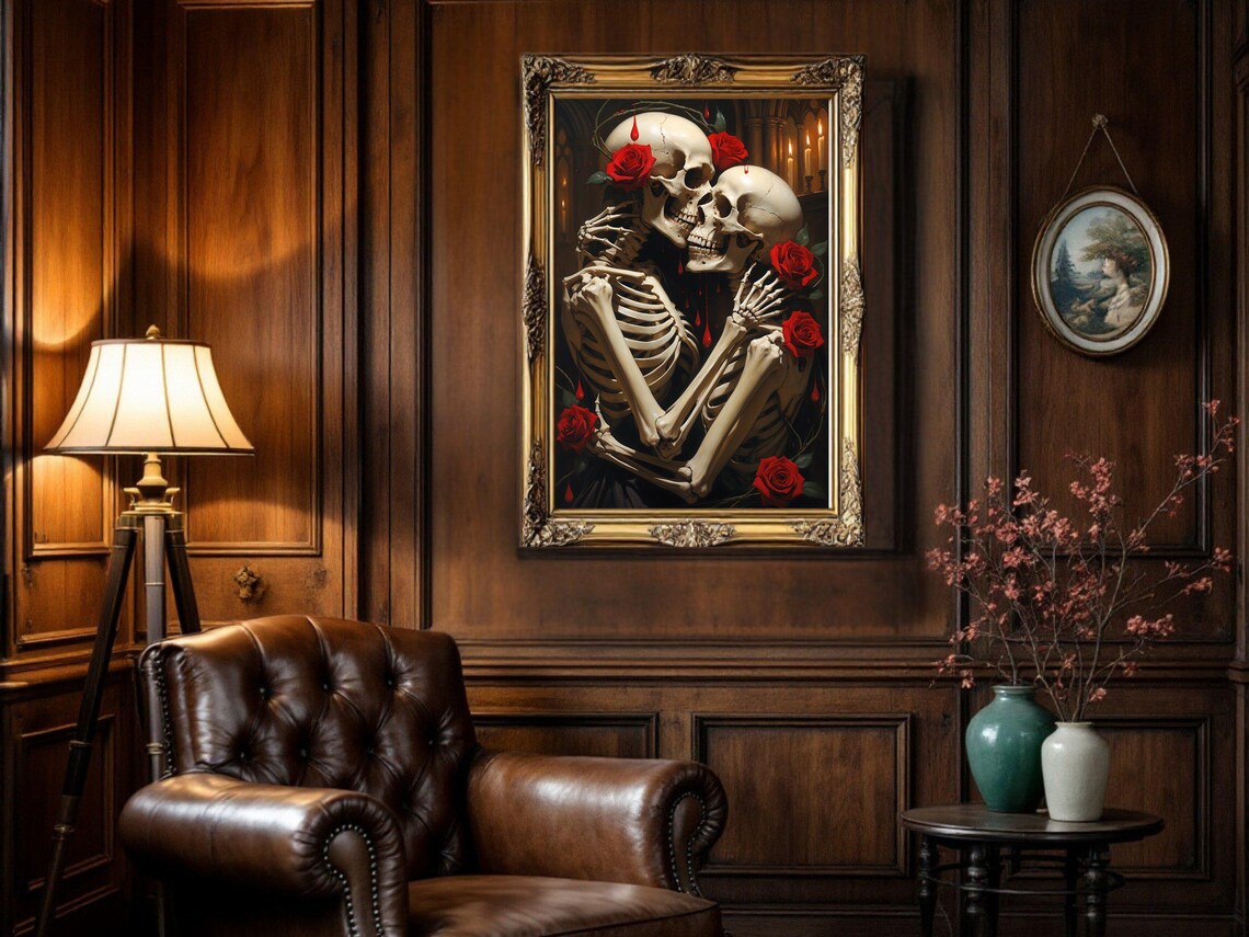 Gothic Skeleton Lovers, Romantic Dark Decor Poster - Image 3