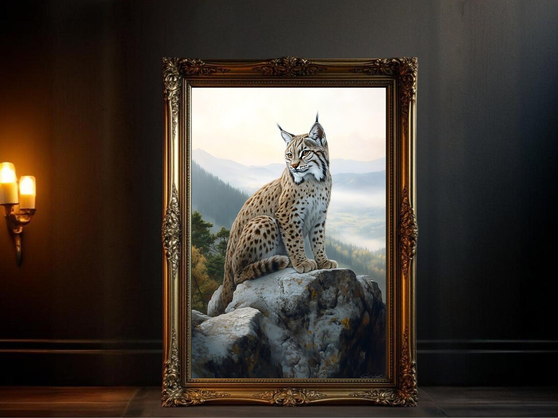 Majestic Lynx, Mountain Landscape Art Print