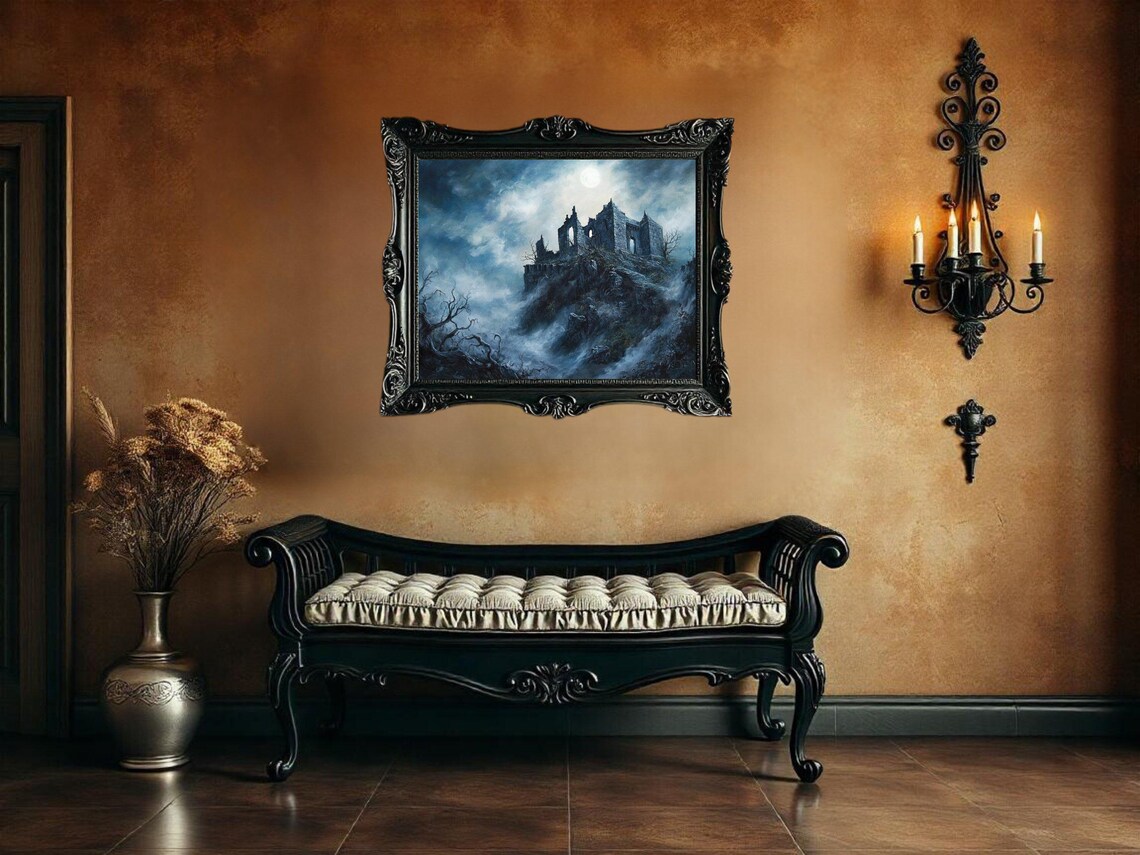 Haunted Castle In Moonlight, Gothic Landscape Art Print - Image 2