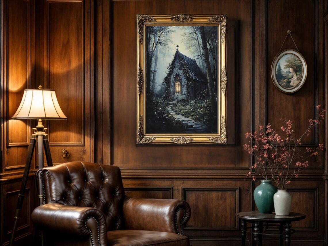 Gothic Chapel in Dark Forest, Mystical Church Art Print - Image 3