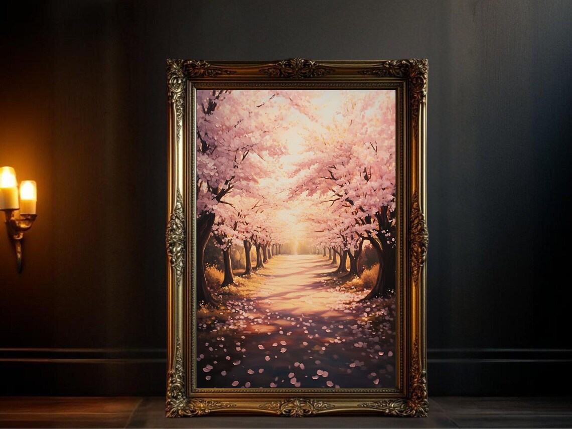 Cherry Blossom Street, Springtime Landscape Art Print