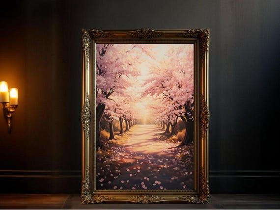 Cherry Blossom Street, Springtime Landscape Art Print