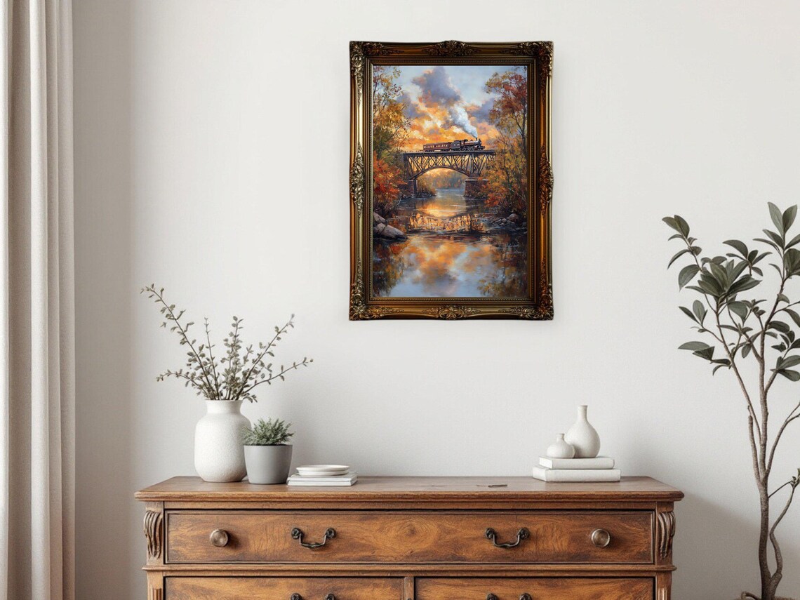 Vintage Train Art Print, Autumn Bridge Scenic Railway - Image 2