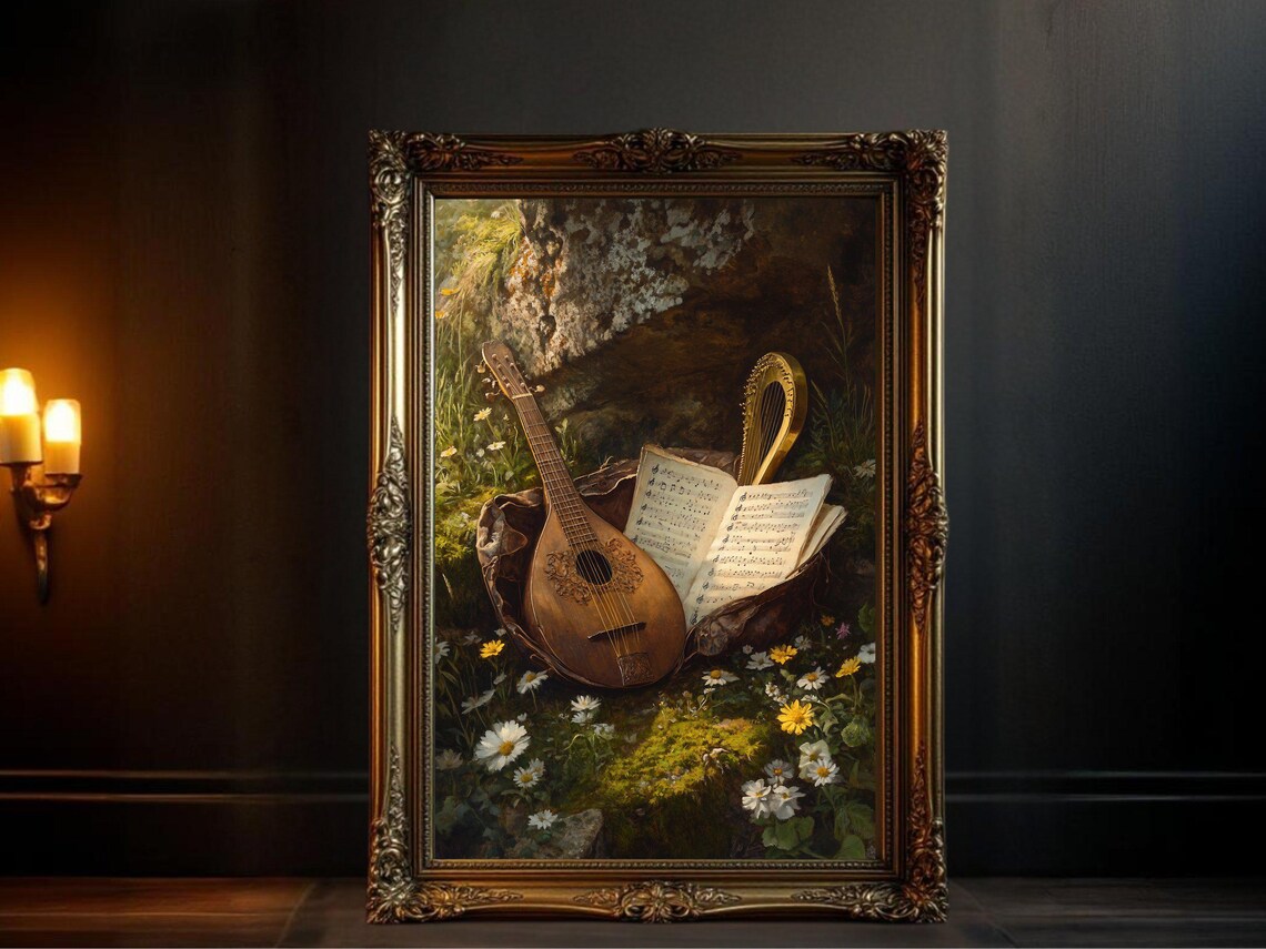 Vintage Mandolin And Lyre, Antique Musical Instruments