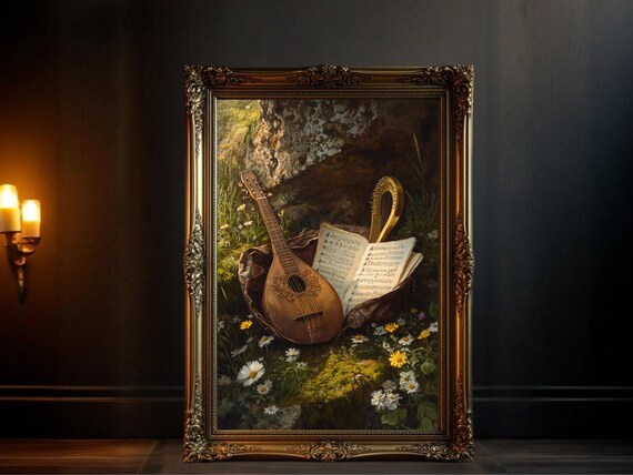 Vintage Mandolin And Lyre, Antique Musical Instruments