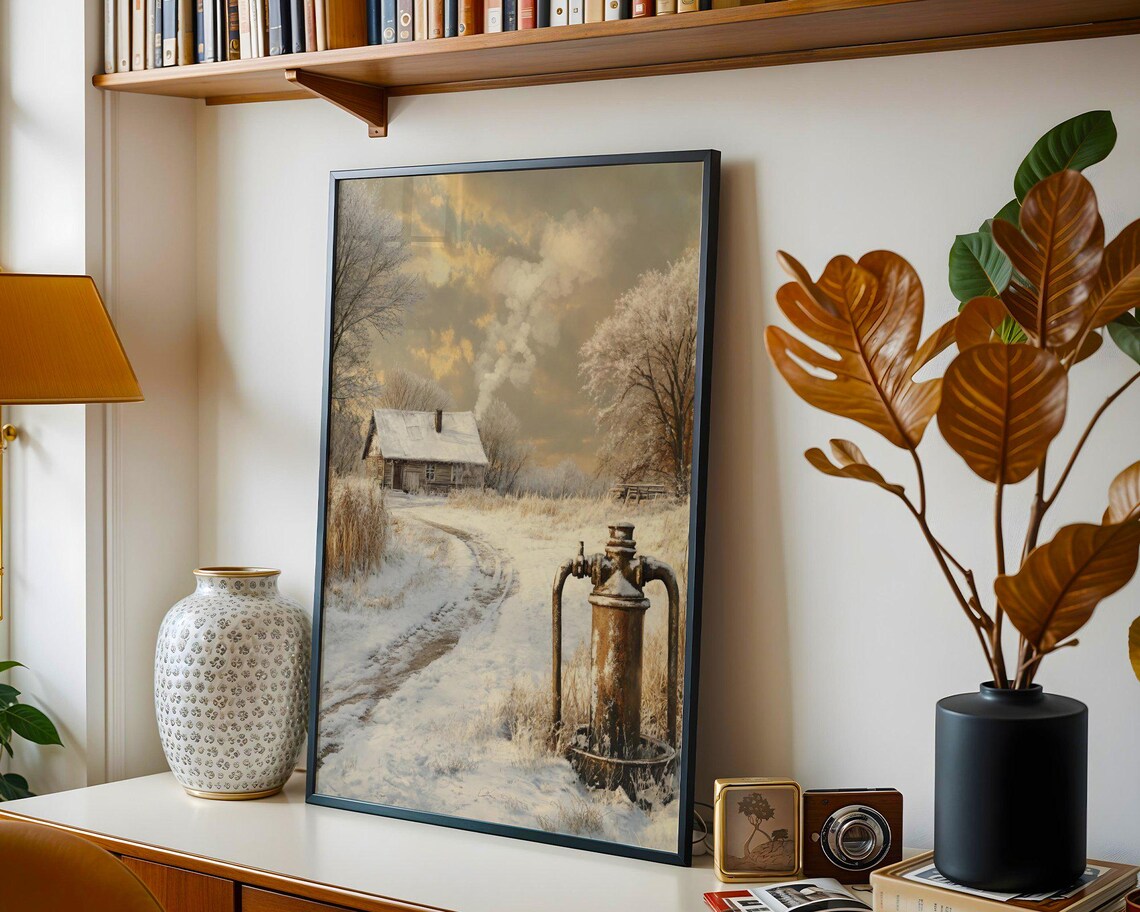 Rustic Winter Scene, Vintage Farmhouse Decor - Image 2