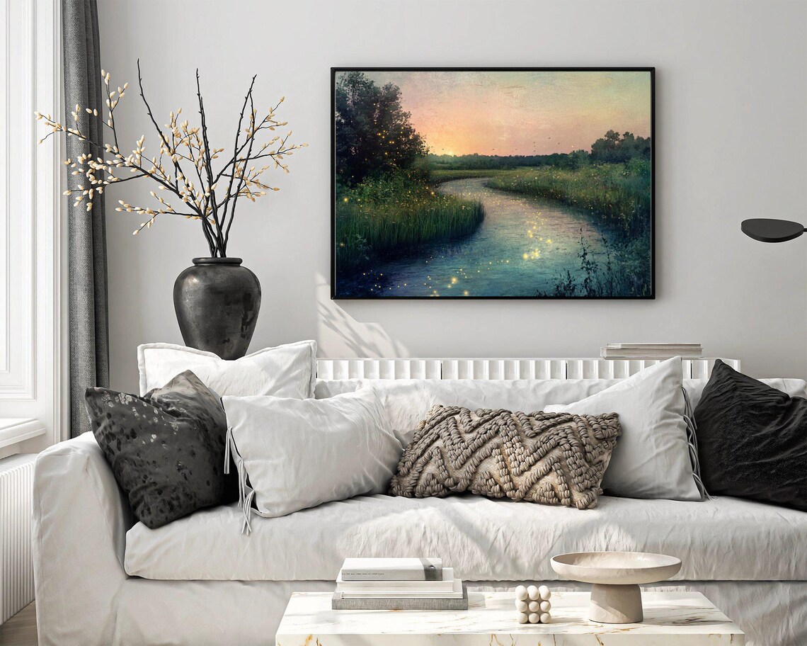 Tranquil River Sunset Landscape, Rustic Home Decor - Image 3
