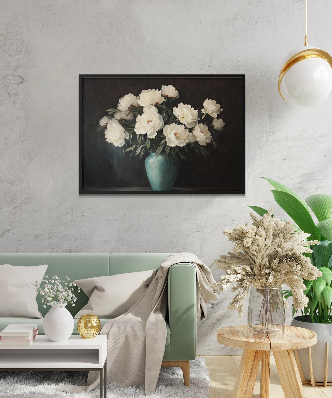 White Peonies Painting, Modern Botanical Art Print - Image 2