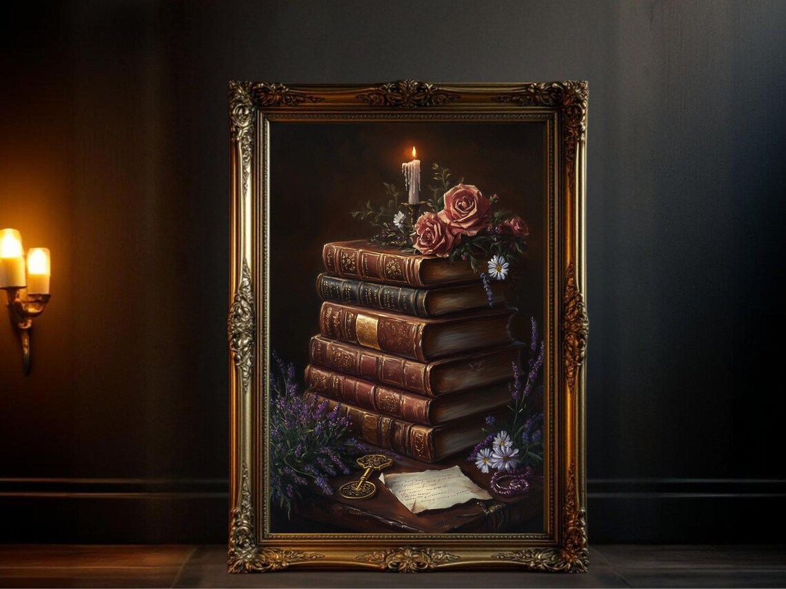 Vintage Books Painting, Dark Academia Gothic Decor