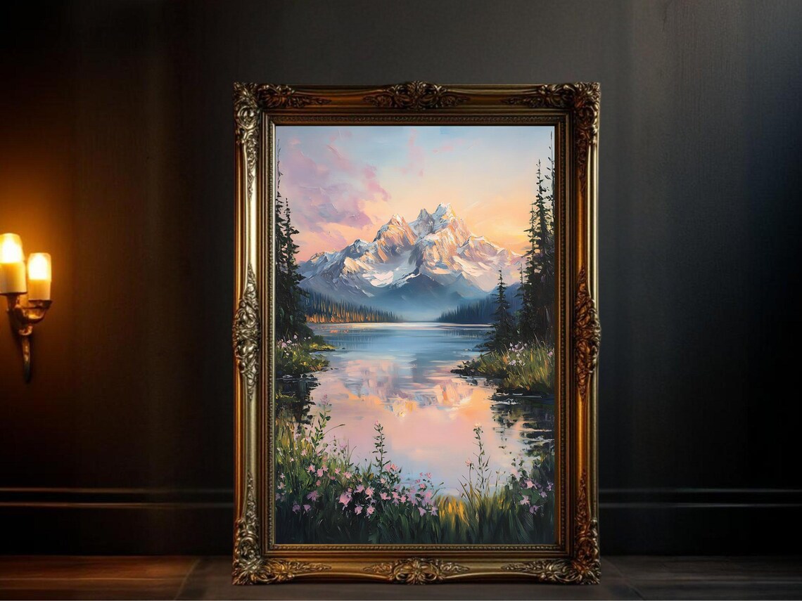 Mountainous Landscape Art Print, Serene Lake View