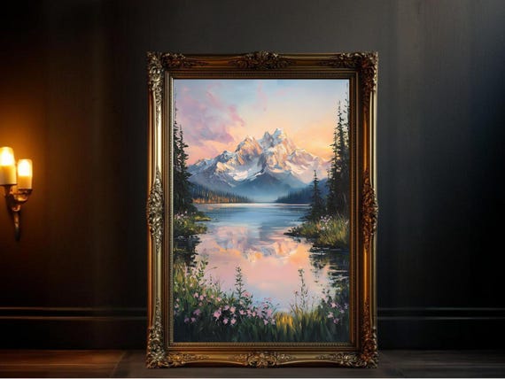 Mountainous Landscape Art Print, Serene Lake View