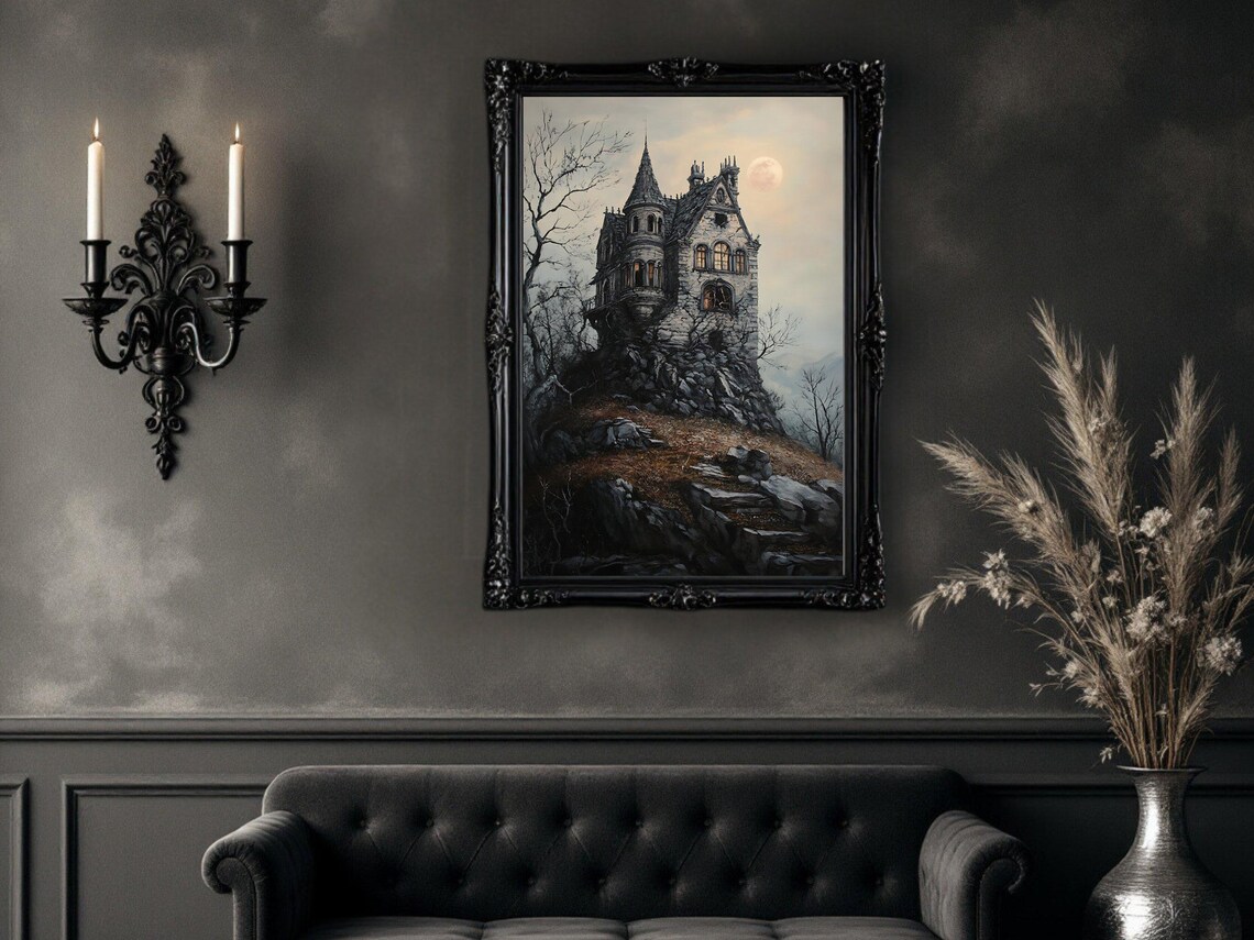 Haunted House Gothic Castle, Spooky Halloween Landscape - Image 2