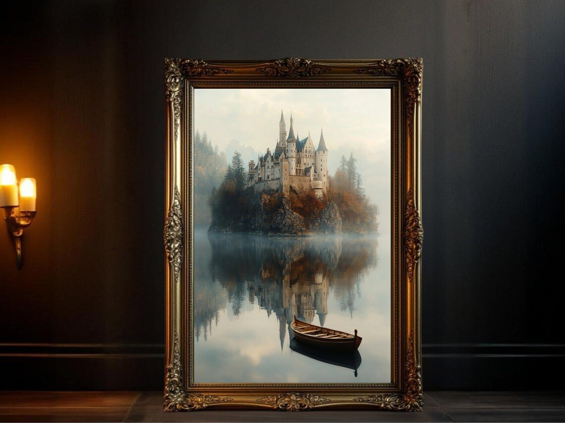 Dreamy Castle And Reflective Lake, Mystical Landscape