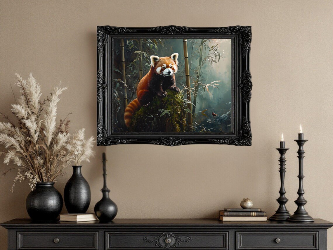 Red Panda on Mossy Rock, Forest Wildlife Illustration - Image 3