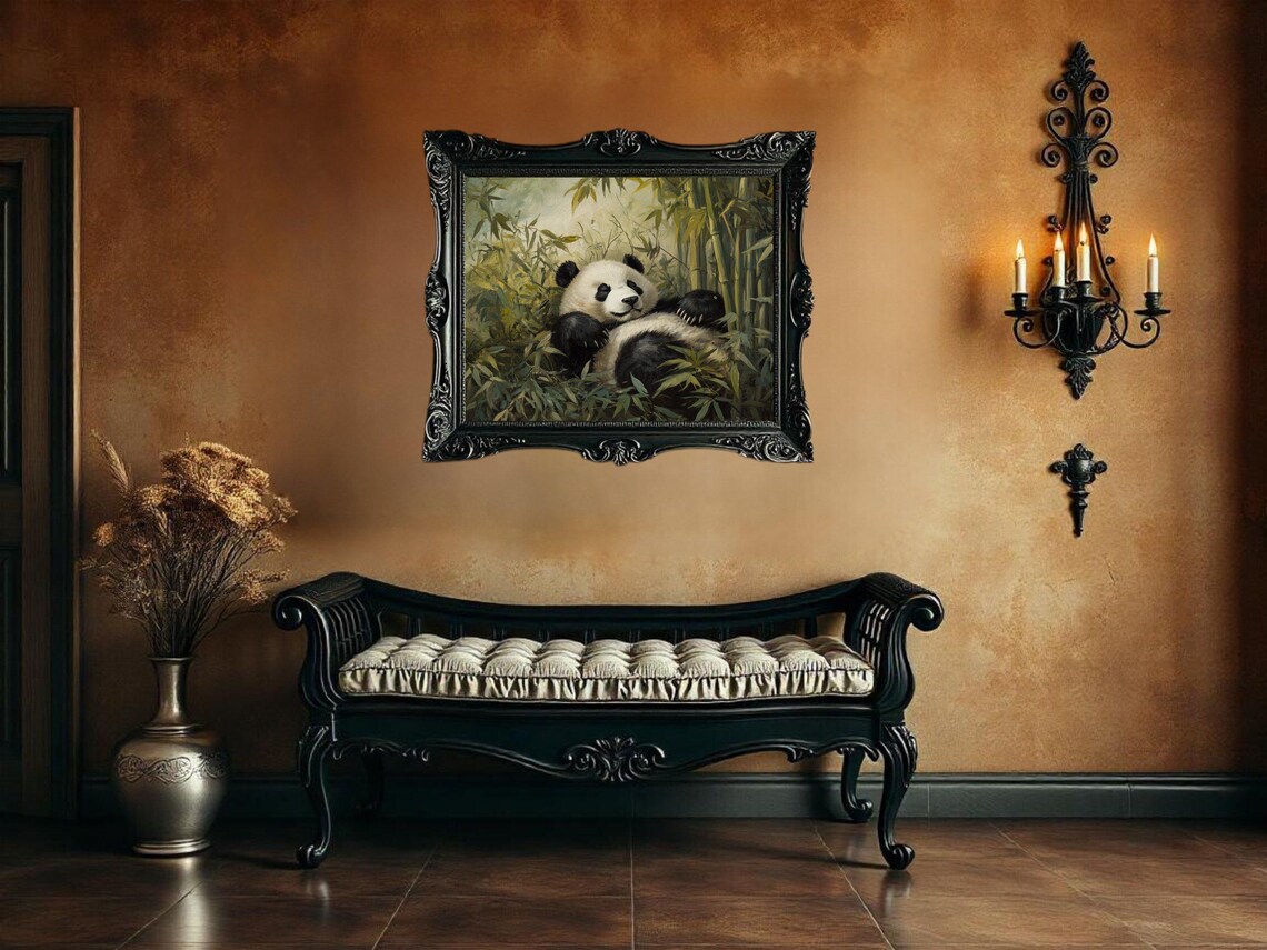 Panda In Bamboo Forest, Tranquil Nature Art Print - Image 2