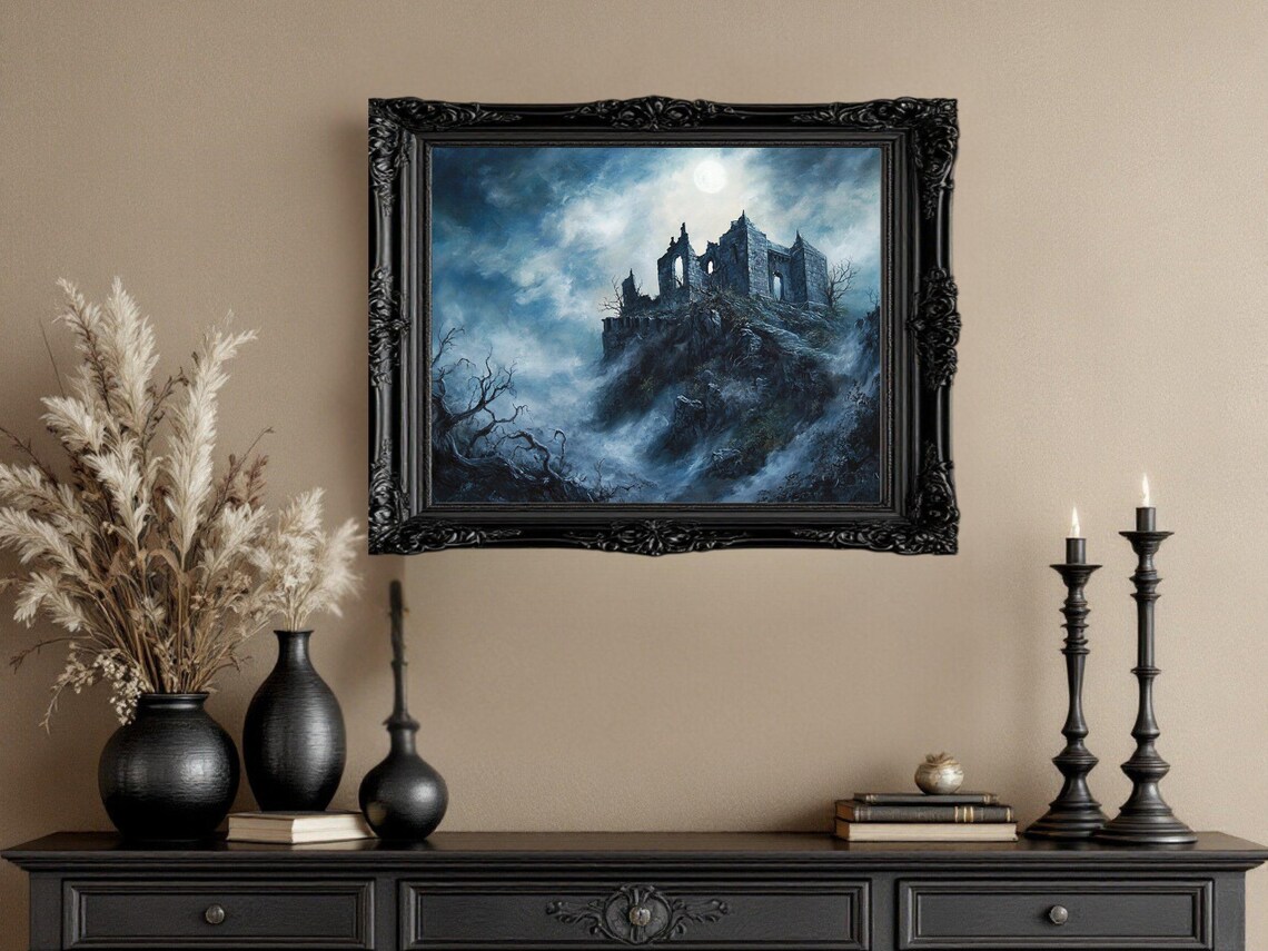 Haunted Castle In Moonlight, Gothic Landscape Art Print - Image 3