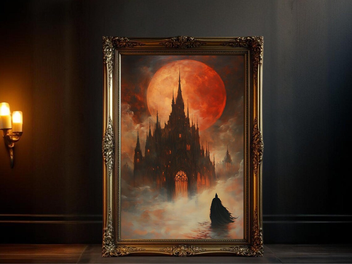 Gothic Castle, Spooky Moonlit Dark Fantasy Art Print