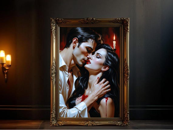 Romantic Vampire Couple, Gothic Dark Romance Art Print