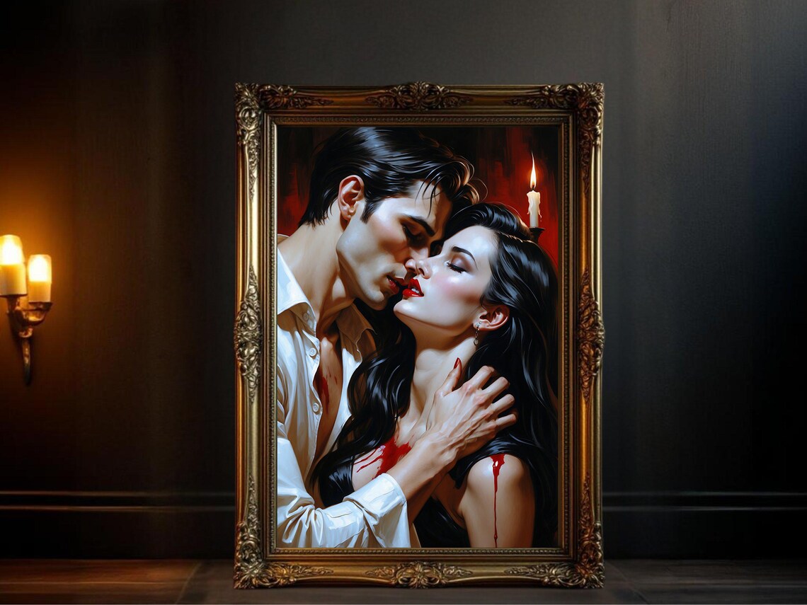 Romantic Vampire Couple, Gothic Dark Romance Art Print