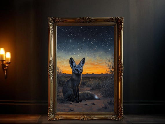 Starry Night Fox Painting, Fantasy Forest Art Print