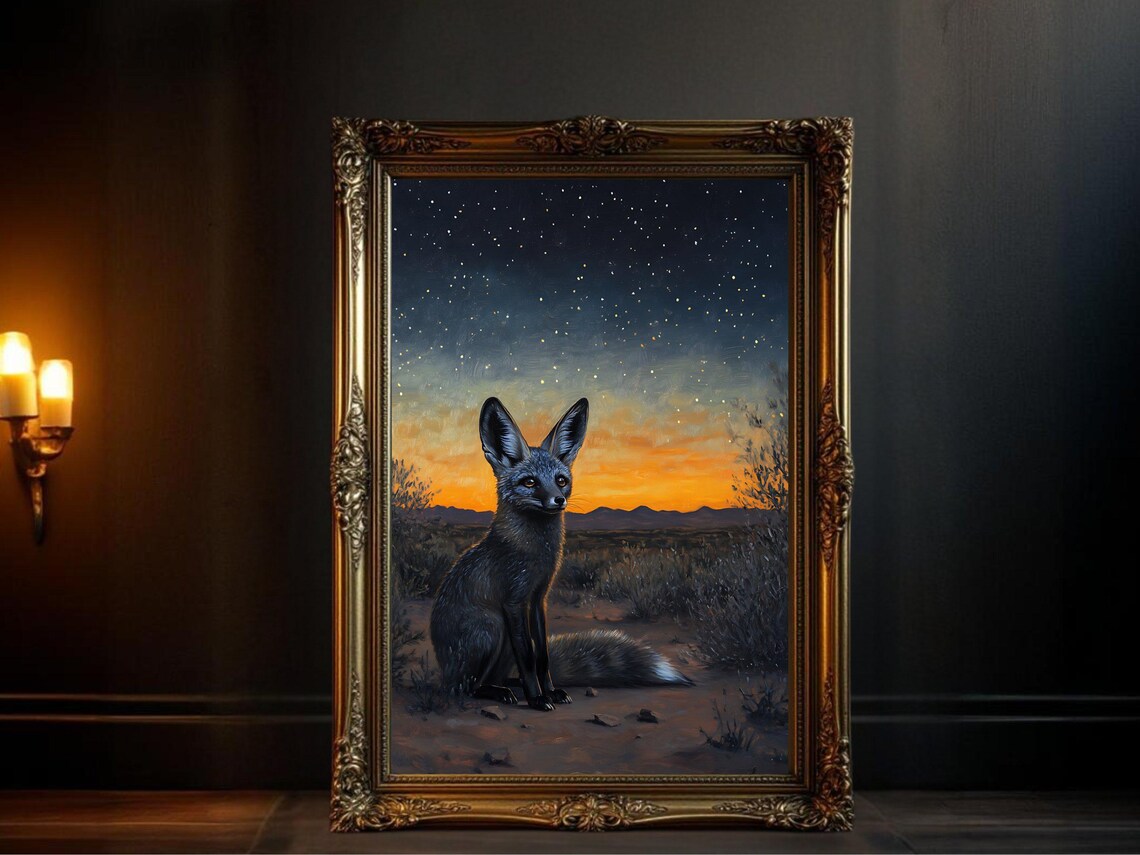 Starry Night Fox Painting, Fantasy Forest Art Print