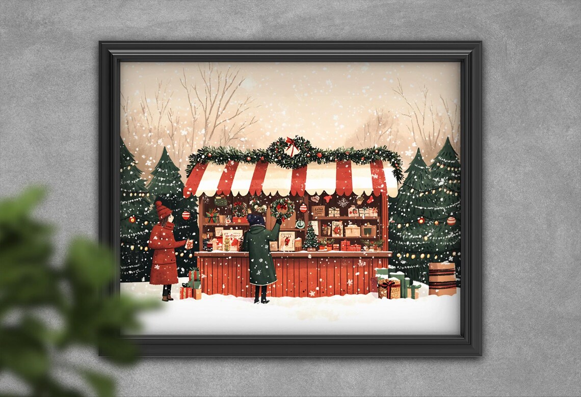 Christmas Market Stall, Cozy Winter Scene