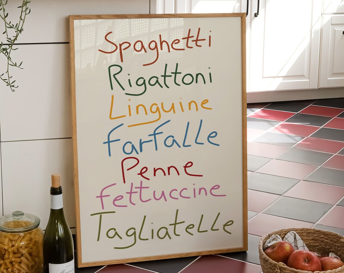 Retro Italian Pasta Names Print, Typography Art Print