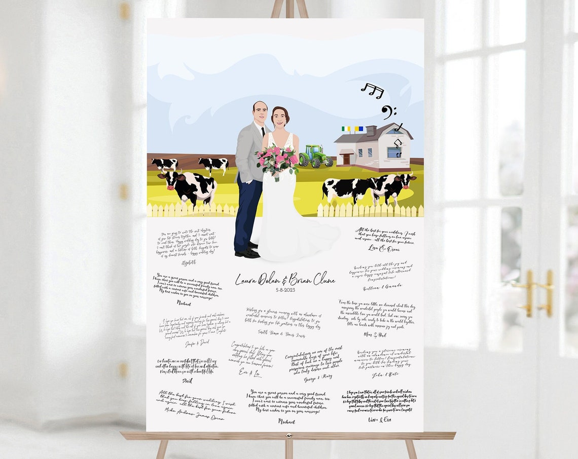 Farm Wedding Venue Guest Book Alternative Illustration Poster