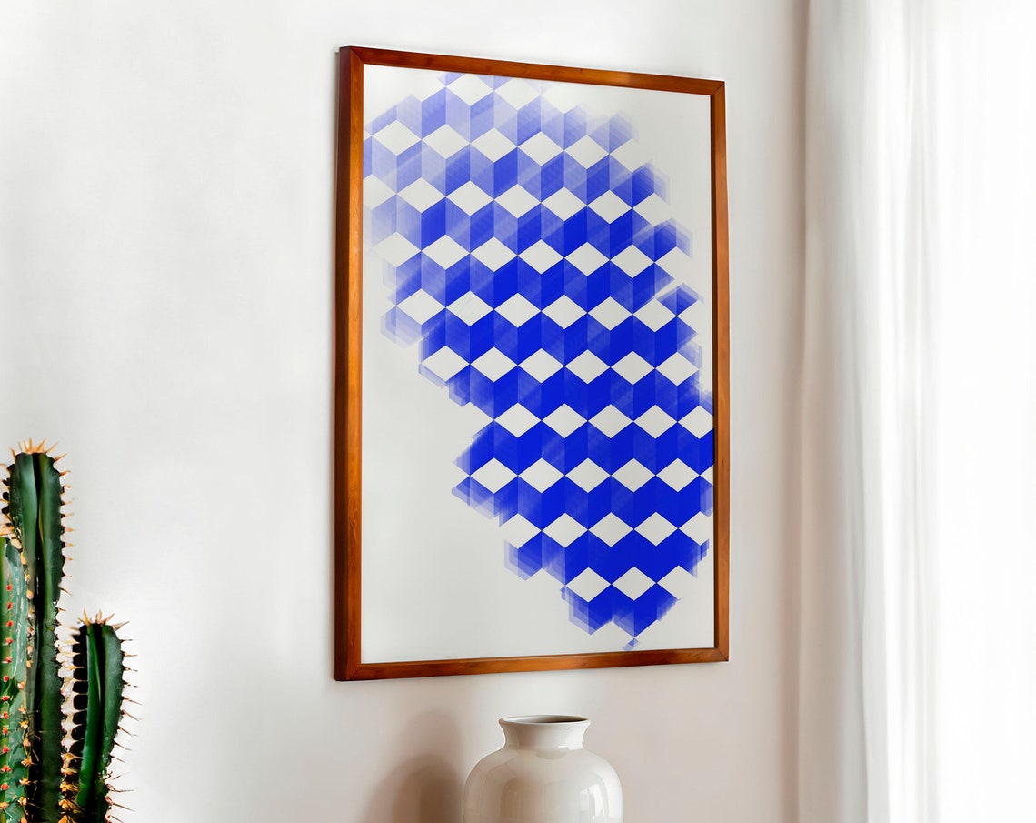Black And White 3D Cube Geometric Optical Illusion Art Poster - Image 3