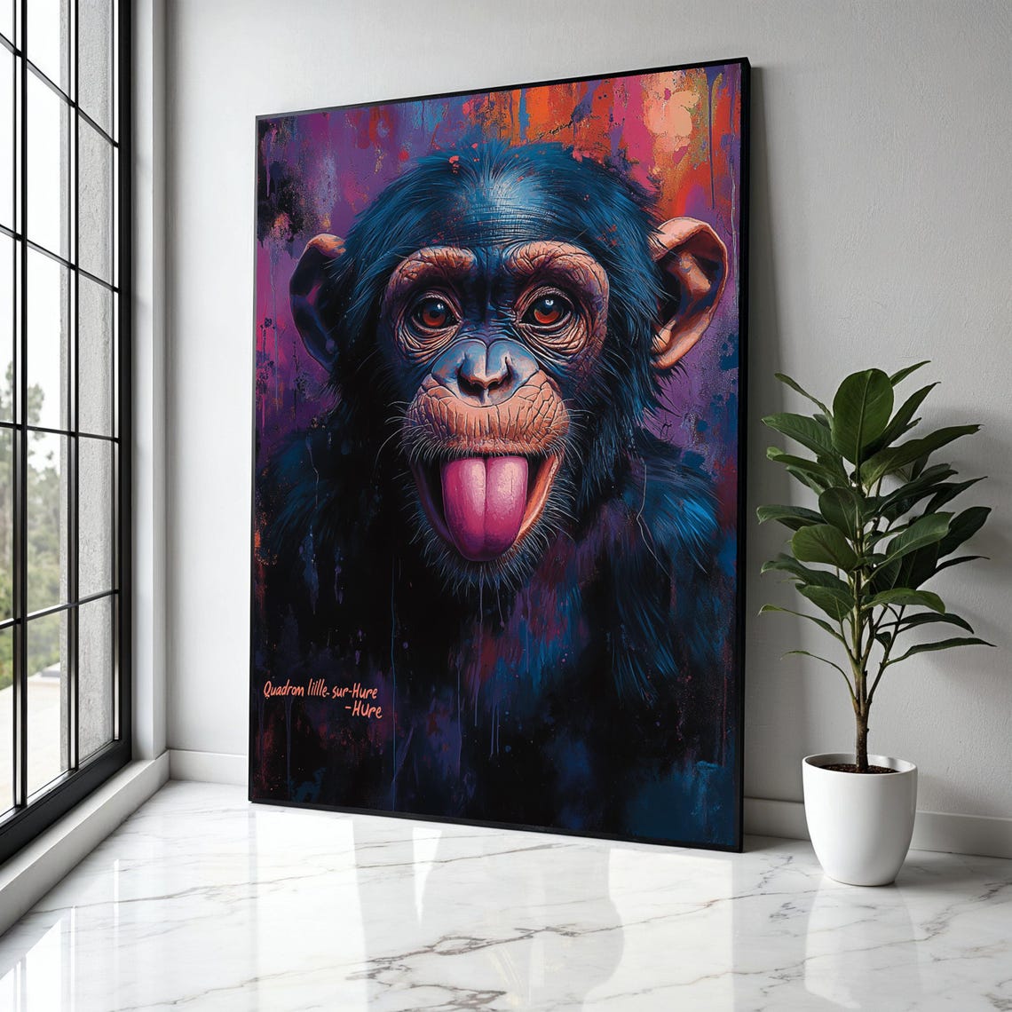 Playful Monkey Portrait Canvas Colorful Animal Wall Art Modern Wildlife Decor Fun Primate Face Gift Home Print