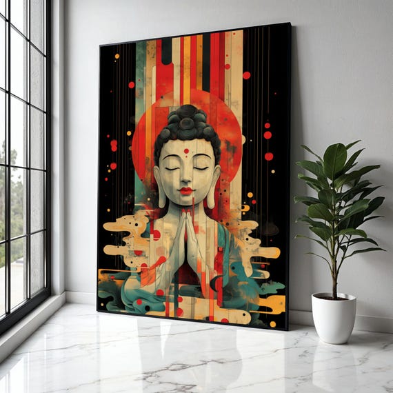 Peaceful Buddha Meditation Canvas Abstract Spiritual Wall Art Colorful Contemporary Portrait Zen Home Gift Decor Print