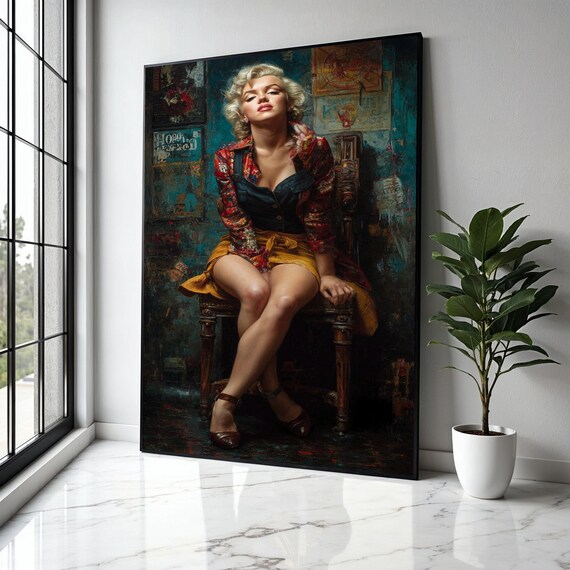 Marilyn Monroe Style Woman Sitting On A Chair In A Retro Room Art Poster
