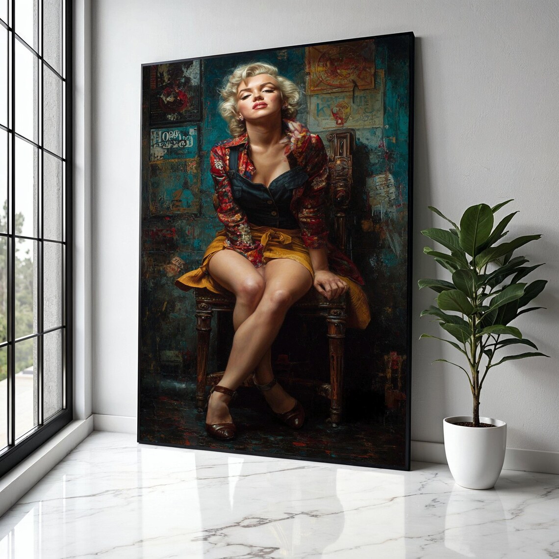 Marilyn Monroe Style Woman Sitting On A Chair In A Retro Room Art Poster