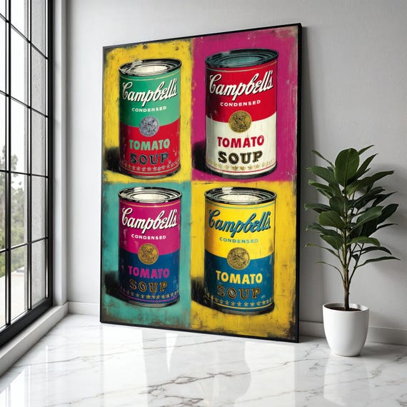 Pop Art Campbells Soup Cans Canvas Colorful Retro Kitchen Wall Vintage Food Illustration Modern Home Gift Decor Print