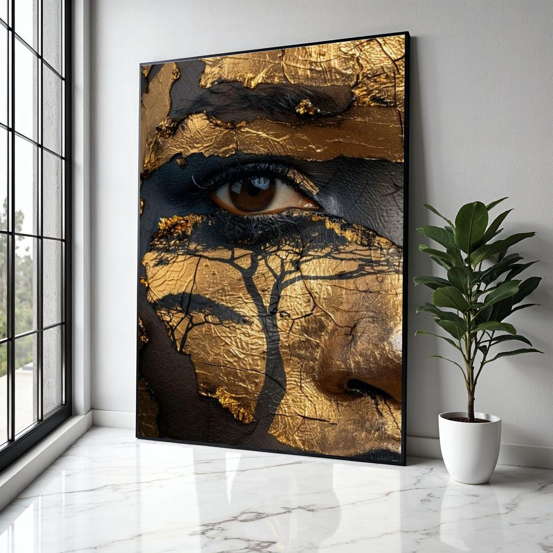 Golden Eye Close Up Bold Gold Leaf Face Paint Cracked Art Poster