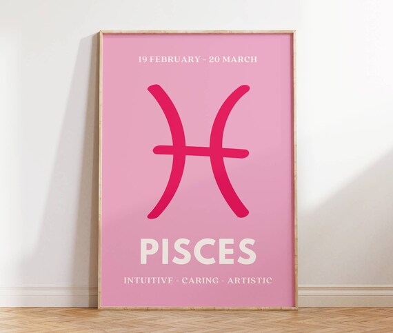 Pisces Zodiac Sign Pink Astrology Star Sign Symbol Decor Poster