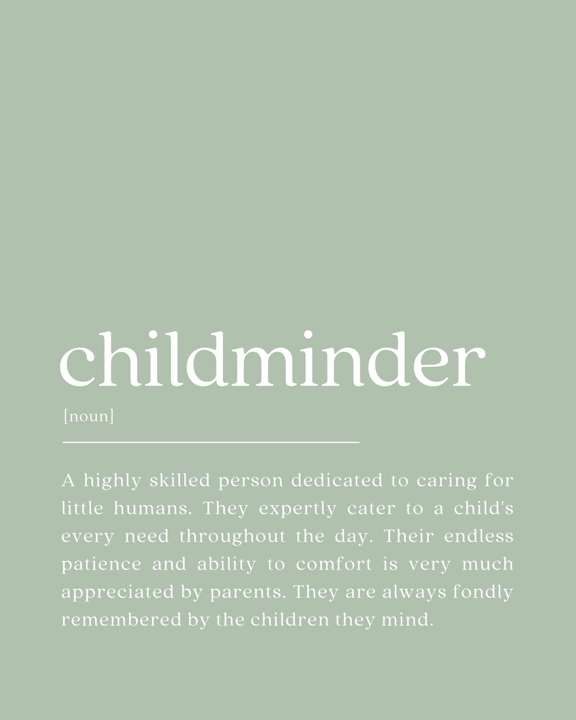Childminder Dictionary Definition Sage Green Minimalist Gift Poster - Image 2